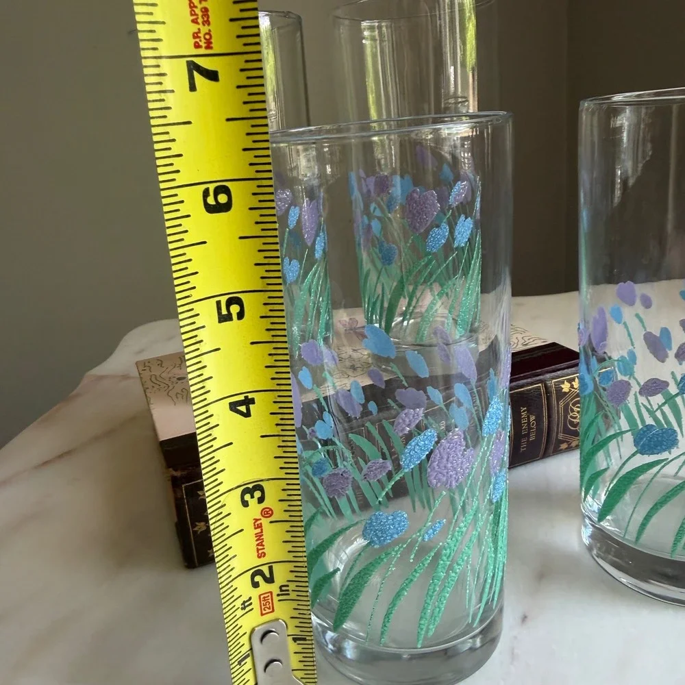 Vintage Libbey Textured Floral Highball Glasses Set of 4 Flower Tumblers